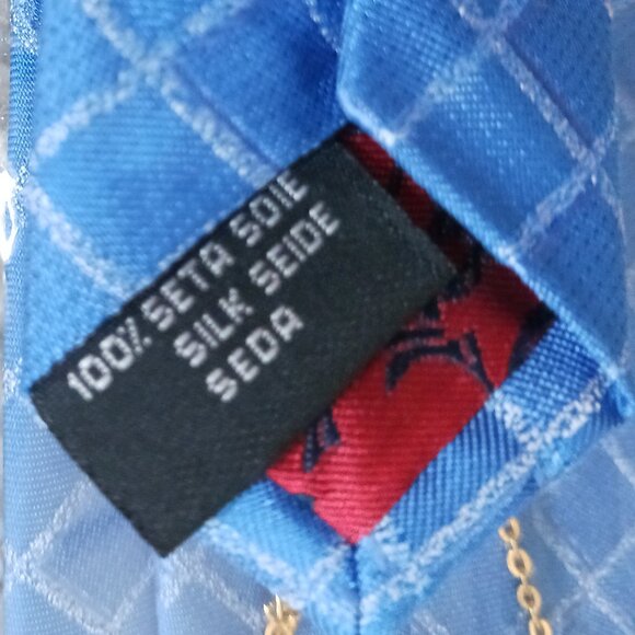 NWOT Brioni Mens Silk Necktie Made in Italy Blue Silver Diamond Pattern 3.5X58" - Picture 4 of 6